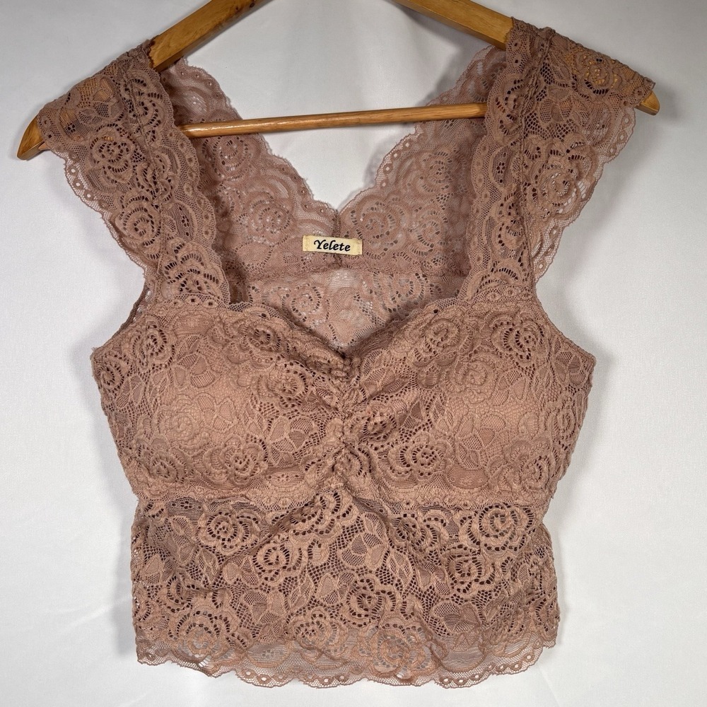 Y2K Bralette Top Womens Large Lace Padded Festival Padded Crop Layering Yelete